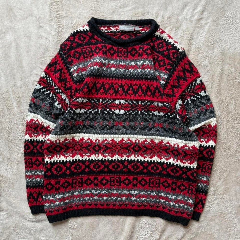 vintage‎ 90s Red 3d knit patterned sweater